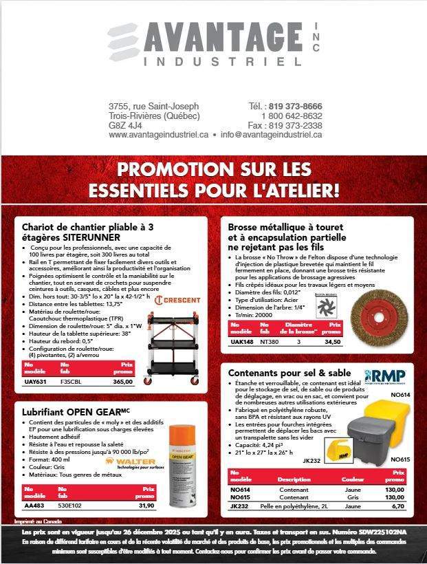 Promotion sur les essentiels pour l'atelier!
