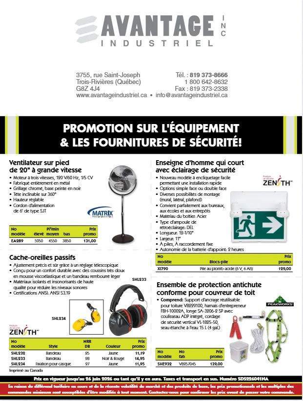 Promotion sur l'équipement & les fournitures de sécurité!