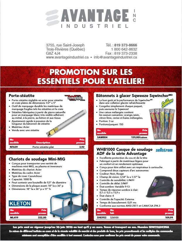 Promotion sur les essentiels pour l'atelier!